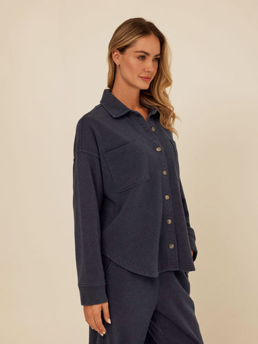 Blaire Mineral Wash Fleece Button-Down Womens Tops Long Shirt Threads 4 Thought