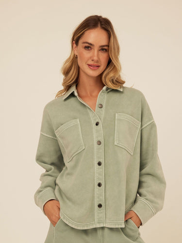 Blaire Mineral Wash Fleece Button-Down Womens Tops Long Shirt Threads 4 Thought