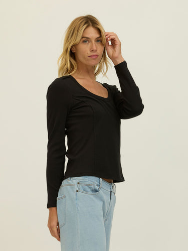 Karlene Organic Rib Mix Long Sleeve Womens Tops Long Shirt Threads 4 Thought