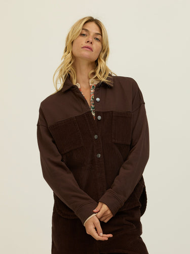 Peggy Terry Corduroy Mix Button-Down Womens Tops Long Shirt Threads 4 Thought