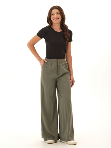 Samirah EcoVero Woven Pleated Wide Leg Pant Womens Bottoms Pants Threads 4 Thought