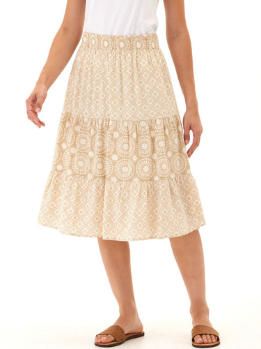 Kathleen Mosaic Vine Print Mix Woven Midi Skirt Womens Bottoms Skirt Threads 4 Thought