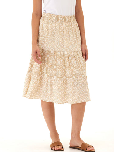 Kathleen Mosaic Vine Print Mix Woven Midi Skirt Womens Bottoms Skirt Threads 4 Thought