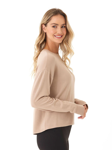 Darby Feather Fleece Panel Pullover Womens Tops Long Tee Threads 4 Thought