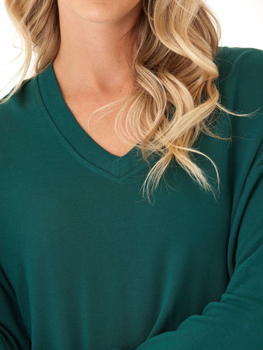 Elyzza Feather Fleece V-Neck Pullover Womens Tops Long Tee Threads 4 Thought