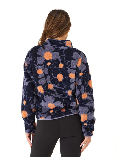 Josephine Abstract Bloom Print Sherpa 1/2-Zip Womens Outerwear Jacket Threads 4 Thought
