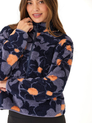 Josephine Abstract Bloom Print Sherpa 1/2-Zip Womens Outerwear Jacket Threads 4 Thought