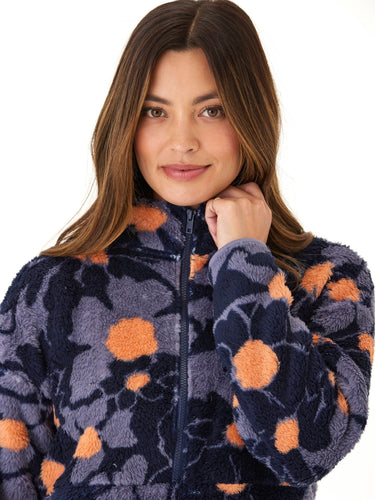Josephine Abstract Bloom Print Sherpa 1/2-Zip Womens Outerwear Jacket Threads 4 Thought