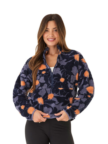 Josephine Abstract Bloom Print Sherpa 1/2-Zip Womens Outerwear Jacket Threads 4 Thought