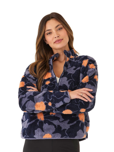 Josephine Abstract Bloom Print Sherpa 1/2-Zip Womens Outerwear Jacket Threads 4 Thought