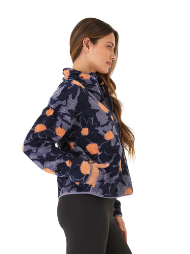 Josephine Abstract Bloom Print Sherpa 1/2-Zip Womens Outerwear Jacket Threads 4 Thought