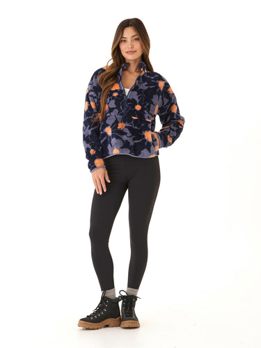 Josephine Abstract Bloom Print Sherpa 1/2-Zip Womens Outerwear Jacket Threads 4 Thought
