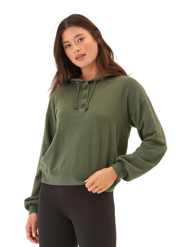 Tanisha Feather Fleece Henley Hoodie Womens Outerwear Sweatshirt Threads 4 Thought