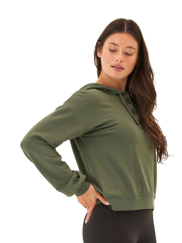 Tanisha Feather Fleece Henley Hoodie Womens Outerwear Sweatshirt Threads 4 Thought