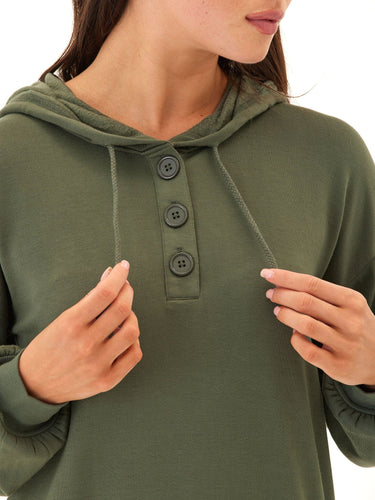 Tanisha Feather Fleece Henley Hoodie Womens Outerwear Sweatshirt Threads 4 Thought
