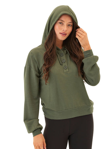 Tanisha Feather Fleece Henley Hoodie Womens Outerwear Sweatshirt Threads 4 Thought