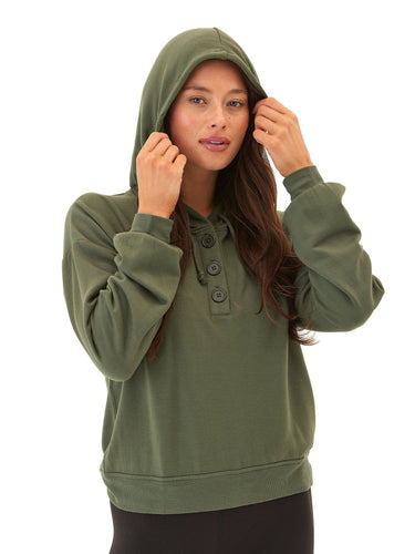 Tanisha Feather Fleece Henley Hoodie Womens Outerwear Sweatshirt Threads 4 Thought