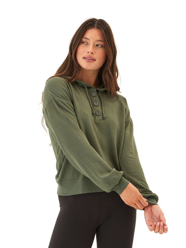 Tanisha Feather Fleece Henley Hoodie Womens Outerwear Sweatshirt Threads 4 Thought