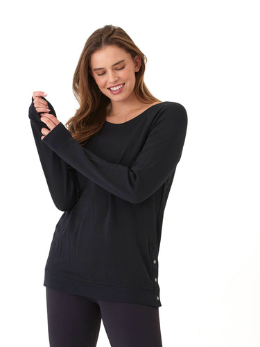 Roberta Feather Fleece Snap Button Sweatshirt Threads 4 Thought