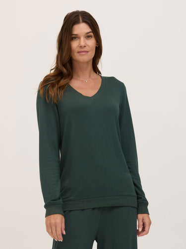 Edwina Feather Fleece V-Neck Pullover Womens Tops Long Shirt Threads 4 Thought
