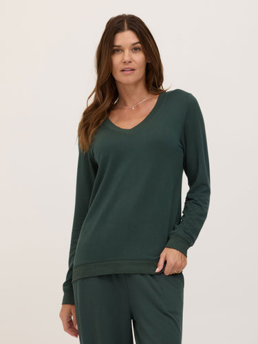 Edwina Feather Fleece V-Neck Pullover Womens Tops Long Shirt Threads 4 Thought