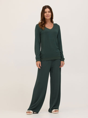 Edwina Feather Fleece V-Neck Pullover Womens Tops Long Shirt Threads 4 Thought
