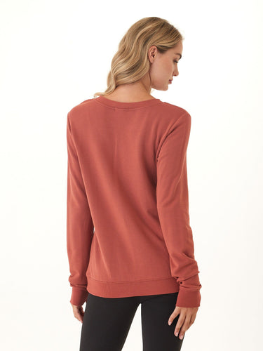Edwina Feather Fleece V-Neck Sweatshirt Womens Tops Long Shirt Threads 4 Thought