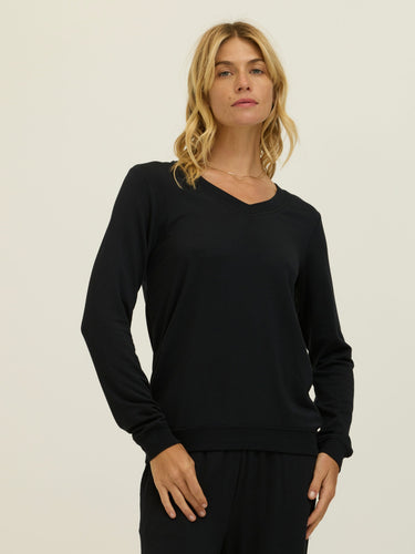 Edwina Feather Fleece V-Neck Sweatshirt Womens Outerwear Sweatshirt Threads 4 Thought