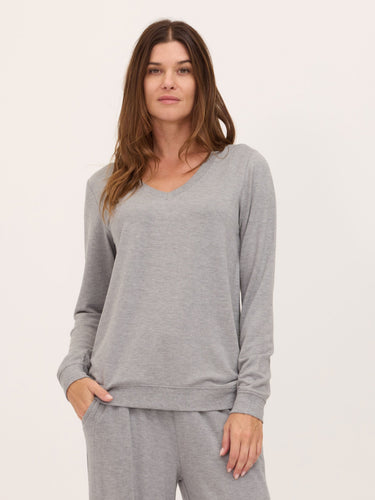Edwina Feather Fleece V-Neck Pullover Womens Tops Long Shirt Threads 4 Thought