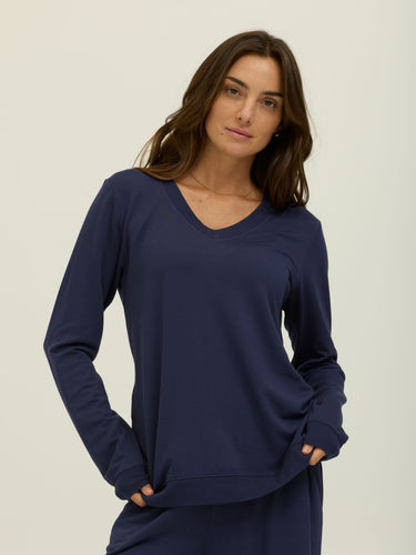 Edwina Feather Fleece V-Neck Sweatshirt Womens Outerwear Sweatshirt Threads 4 Thought