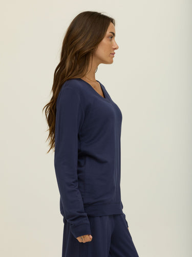 Edwina Feather Fleece V-Neck Sweatshirt Womens Outerwear Sweatshirt Threads 4 Thought