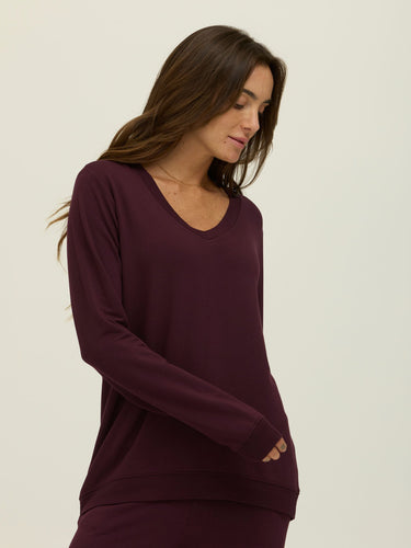 Edwina Feather Fleece V-Neck Sweatshirt Womens Outerwear Sweatshirt Threads 4 Thought