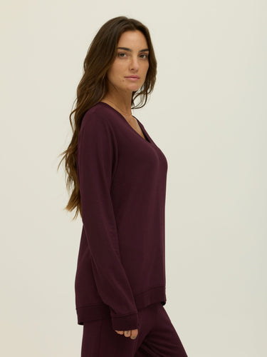 Edwina Feather Fleece V-Neck Sweatshirt Womens Outerwear Sweatshirt Threads 4 Thought