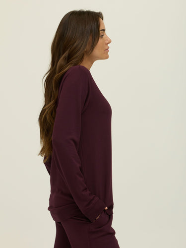 Edwina Feather Fleece V-Neck Sweatshirt Womens Outerwear Sweatshirt Threads 4 Thought