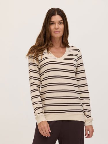 Edwina Feather Fleece V-Neck Pullover Womens Tops Long Shirt Threads 4 Thought