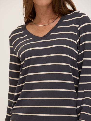 Edwina Feather Fleece V-Neck Pullover Womens Tops Long Shirt Threads 4 Thought