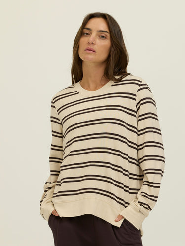 Quincy Barbados Stripe Feather Fleece Rib Mix Pullover Womens Tops Long Shirt Threads 4 Thought