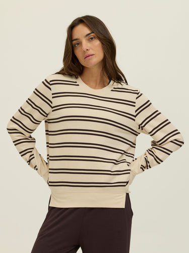 Quincy Barbados Stripe Feather Fleece Rib Mix Pullover Womens Tops Long Shirt Threads 4 Thought