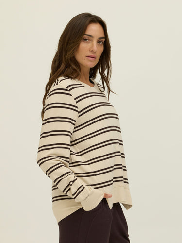 Quincy Barbados Stripe Feather Fleece Rib Mix Pullover Womens Tops Long Shirt Threads 4 Thought