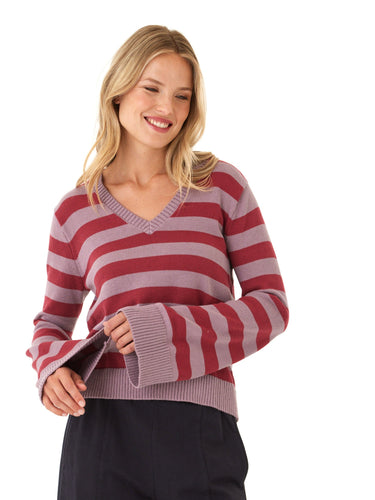 Kiley Summit Stripe Cotton Blend Bell Sleeve Sweater Womens Outerwear Sweater Threads 4 Thought