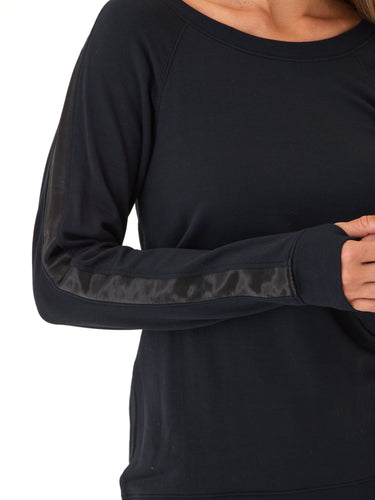 Priscilla Feather Fleece Satin Trim Detail Raglan Pullover Womens Outerwear Sweatshirt Threads 4 Thought