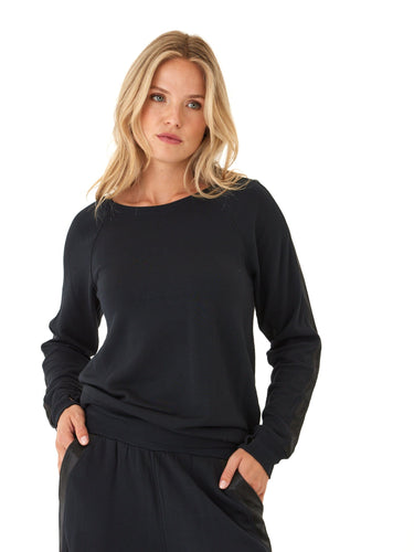 Priscilla Feather Fleece Satin Trim Detail Raglan Pullover Womens Outerwear Sweatshirt Threads 4 Thought
