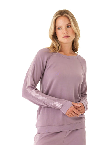 Priscilla Feather Fleece Satin Trim Detail Raglan Pullover Womens Outerwear Sweatshirt Threads 4 Thought