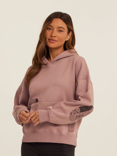 Marcellina Vintage Wash Fleece Elbow Patchwork Hoodie Womens Outerwear Sweatshirt Threads 4 Thought