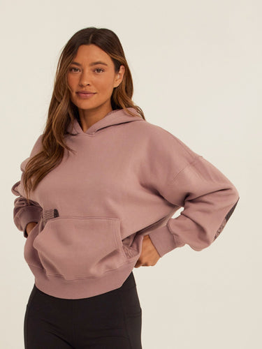 Marcellina Vintage Wash Fleece Elbow Patchwork Hoodie Womens Outerwear Sweatshirt Threads 4 Thought