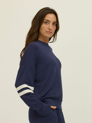 Darya Feather Fleece Colorblock Stripe Detail Pullover Womens Outerwear Sweatshirt Threads 4 Thought