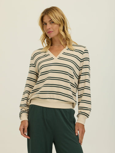 Hadley Barbados Stripe Feather Fleece Pullover Womens Tops Long Shirt Threads 4 Thought
