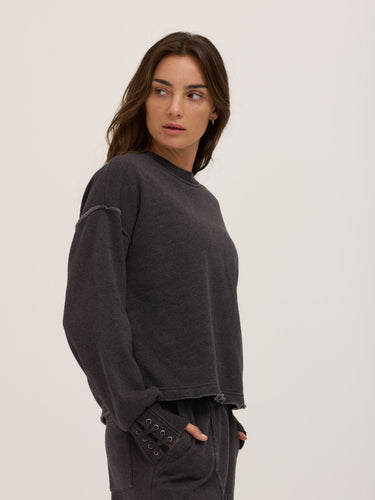 Roxanna Mineral Wash Fleece Tie Cuff Sweatshirt Womens Outerwear Sweatshirt Threads 4 Thought