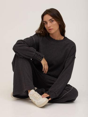 Roxanna Mineral Wash Fleece Tie Cuff Sweatshirt Womens Outerwear Sweatshirt Threads 4 Thought