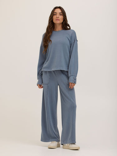 Sigourney Mineral Wash Fleece Wide Leg Pant Womens Bottoms Pants Threads 4 Thought